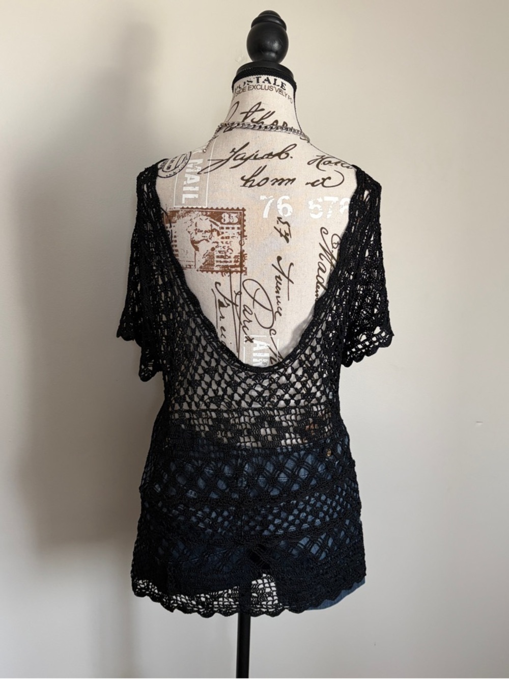 Y2K black crochet low back beach cover up - Picture 3 of 6